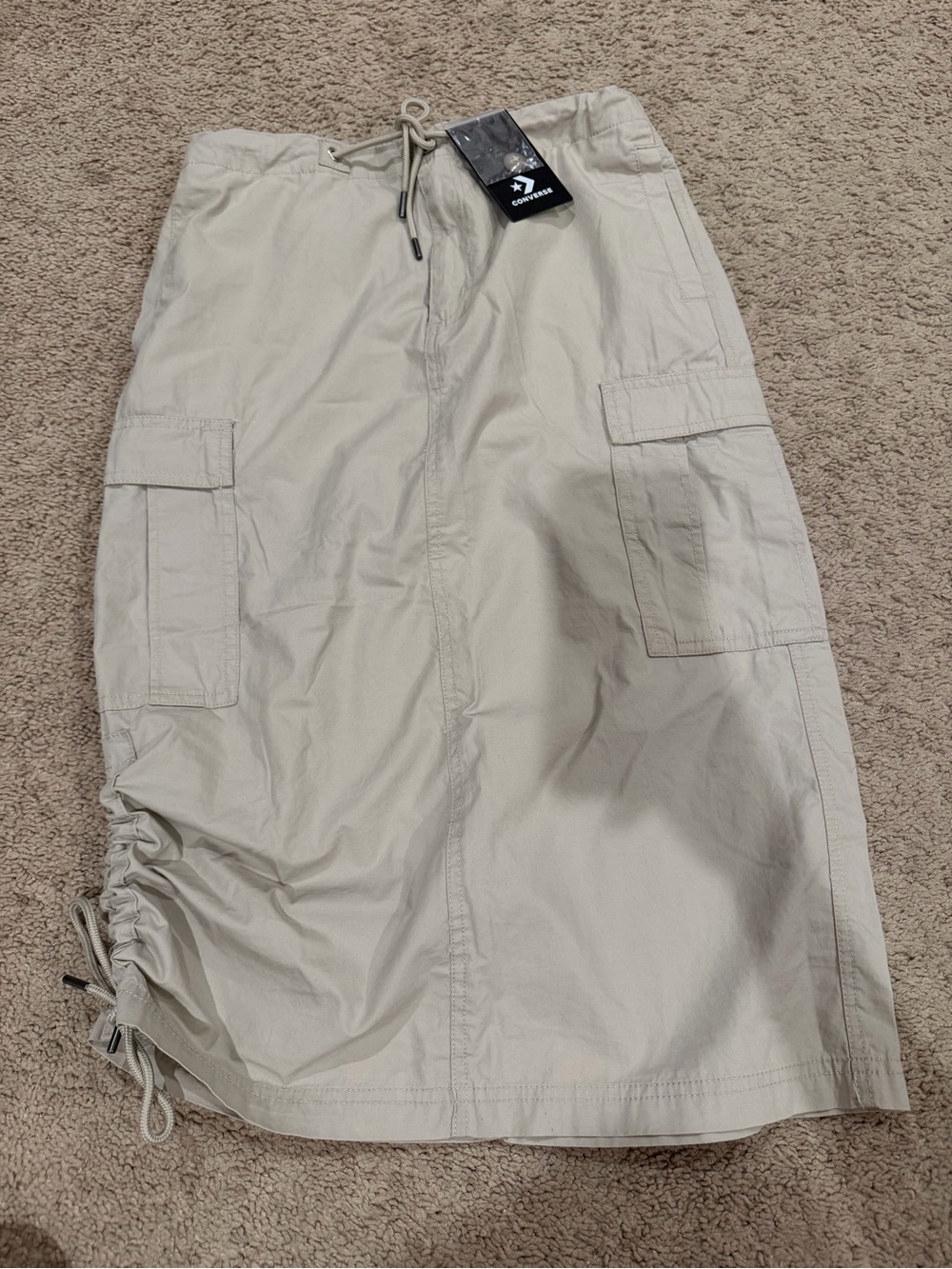 “New” Converse Women's Beige Drawstring Cargo Midi Skirt sizeXS,S